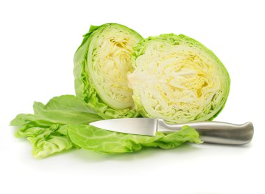 Cut of green cabbage vegetable isolated