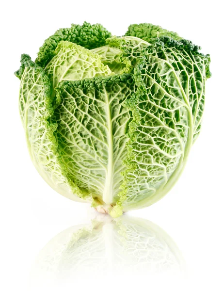 Fresh green cabbage fruit isolated on white — Stock Photo, Image