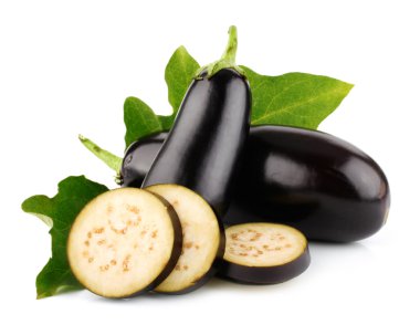 Eggplant vegetable fruits with cut isolated clipart