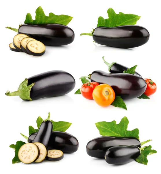 Set eggplant vegetable fruits isolated on white — Stock Photo, Image