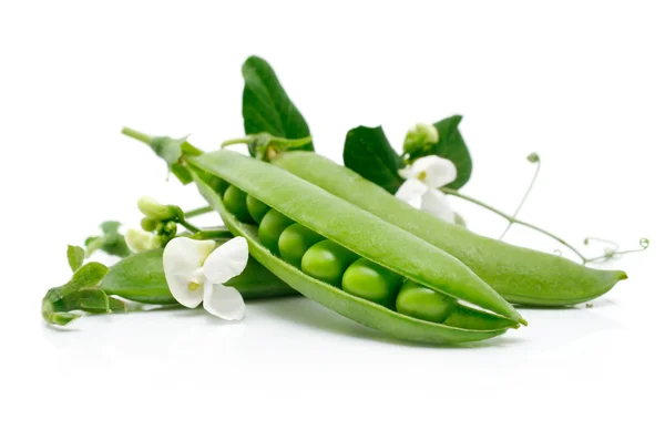 Fresh green pea in the pod with flowers —  Fotos de Stock