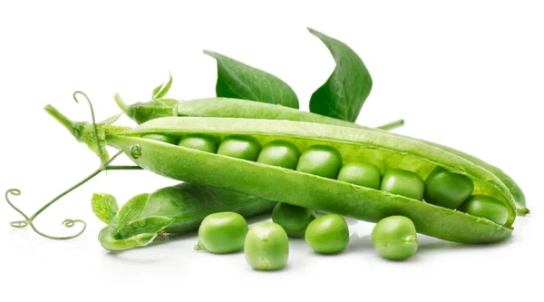 Fresh pea in the pod with green leaves — Stock Photo, Image