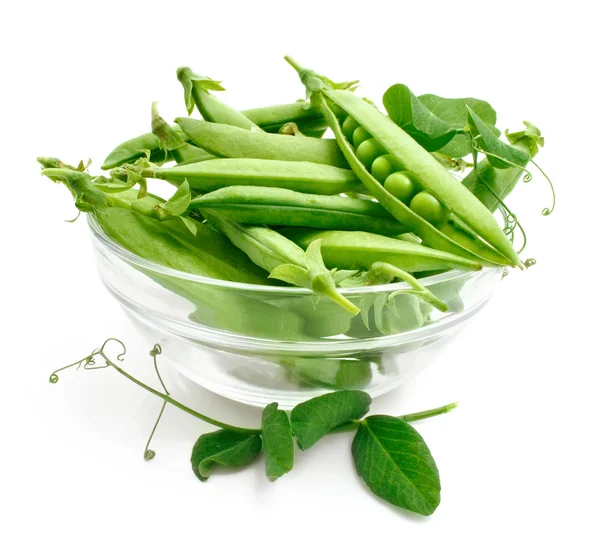 Fresh pea in the pod with green leaves — Stock Photo, Image