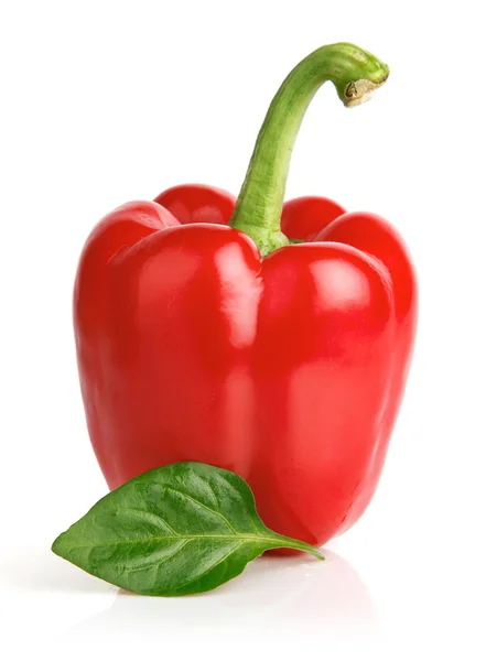 Red pepper with green leaf — Stock Photo, Image