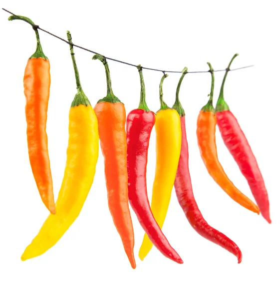 Red yellow chilli peppers isolated on white — Stock Photo, Image