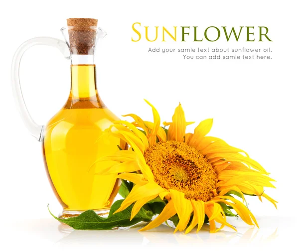 Sunflower oil with flower — Stock Photo, Image