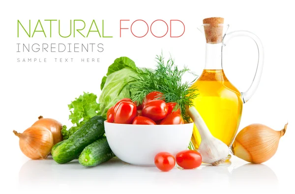 Ställa in färska grönsaker med olivolja — Stockfoto