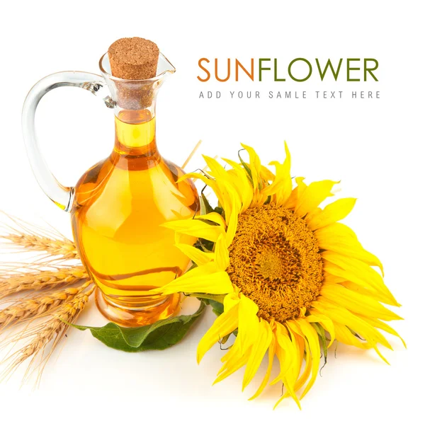 Sunflower oil with flower — Stock Photo, Image