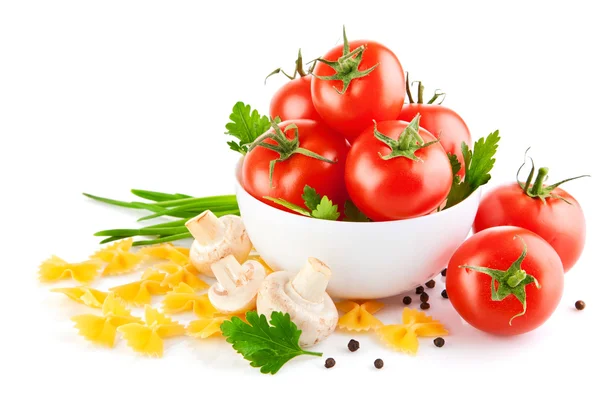 Vegetarian food with tomato and champignons — Stock Photo, Image