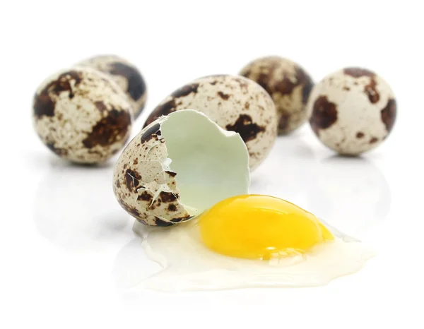 Group of uncrippled and broken quail eggs — Stok Foto
