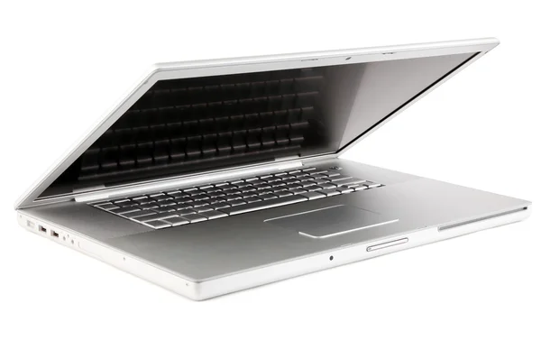 Compacto plata del ordenador portátil con pantalla negra — Foto de Stock