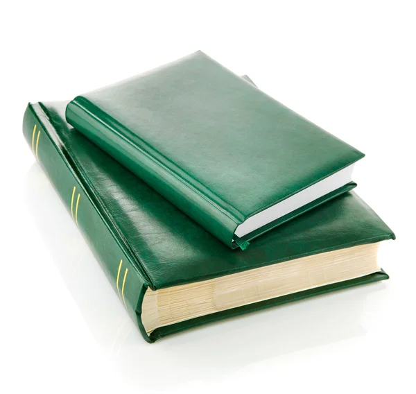 Green books in the leather binding — Stock Photo, Image