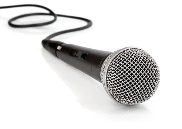 Black microphone with cable isolated — Stock Photo, Image