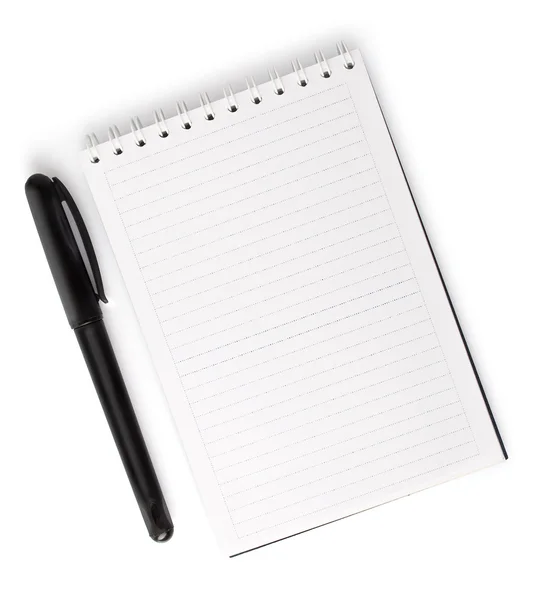 Geopende lege notitieboekje met pen geïsoleerd op wit — Stockfoto