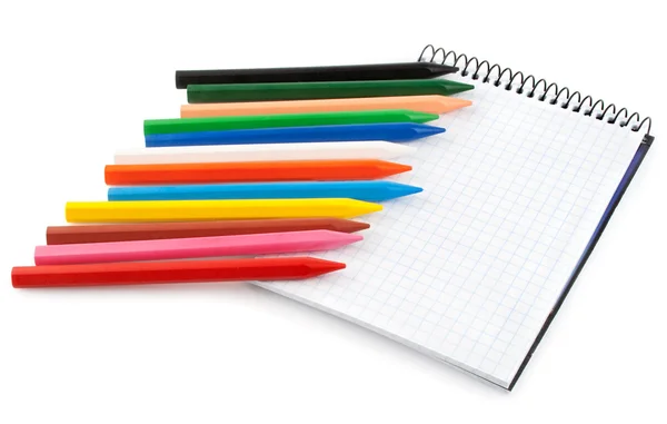 Set color pencils with blank notebook — Stock Photo, Image