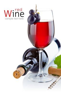 Red wine in glass with grapes clipart