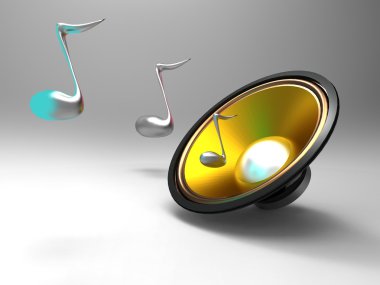 3D hoparlör ve müzik notası