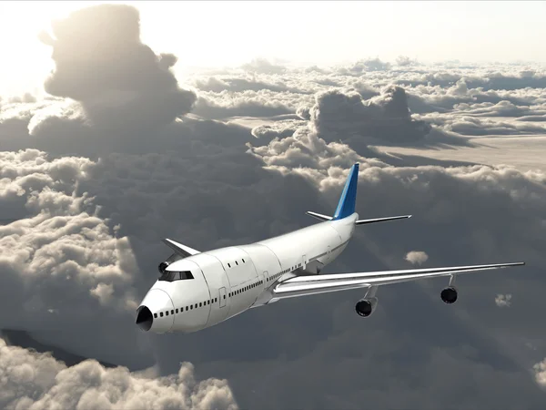 Repülőgép a felhős égen — Stock Fotó