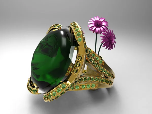 Elegant female jewelry golden ring with flowers — Stock Photo, Image