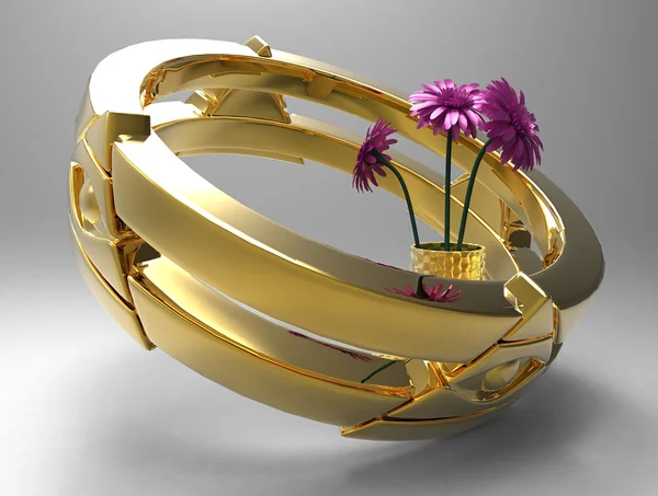 Anel dourado com flores — Fotografia de Stock