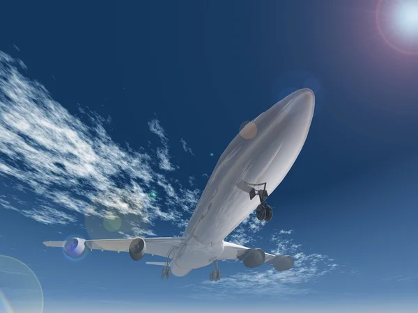 Αεροπλάνο που πετά στον γαλάζιο ουρανό — Φωτογραφία Αρχείου