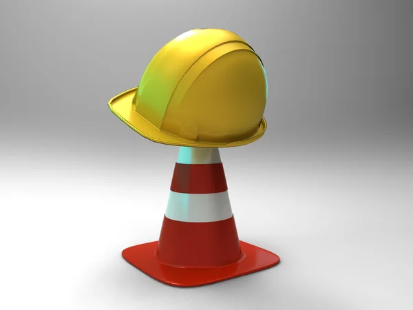 딱딱 한 모자를 쓴 교통 콘 — 스톡 사진