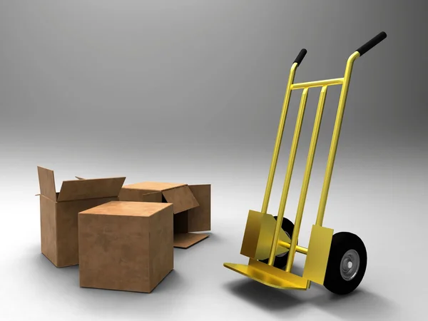 Um carrinho e caixas — Fotografia de Stock
