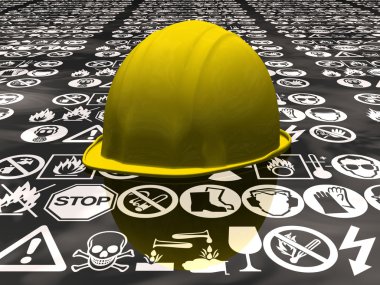 Yellow hard hat with signs of danger clipart