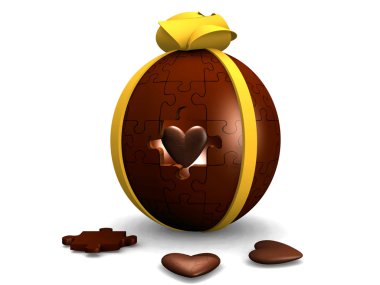 Easter chocolate egg puzzle with hearts signs clipart