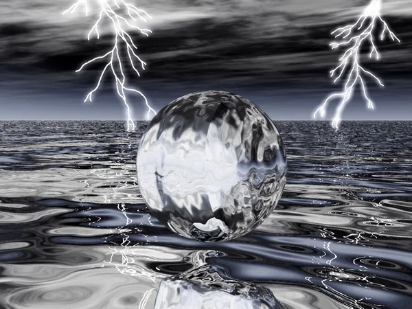 Bubble on water with lightning — Stock Photo, Image