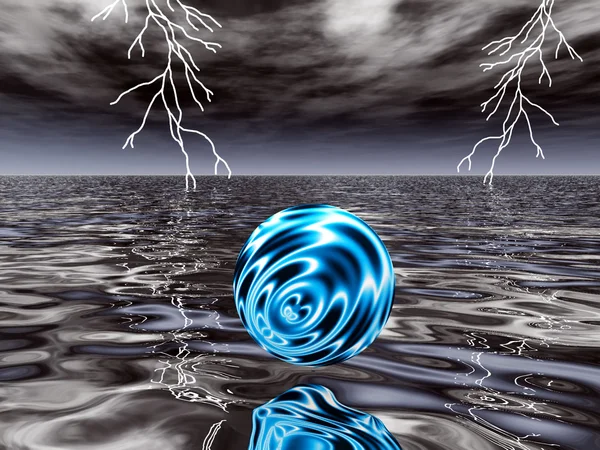 Blase auf dem Wasser mit Blitz — Stockfoto