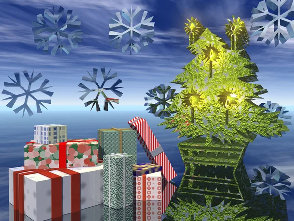 Christmas tree and gifts. — Stock Photo, Image