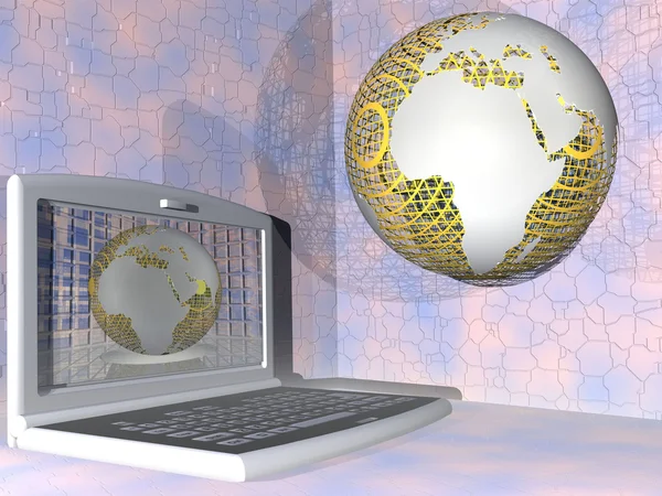 Laptop med jorden världen — Stockfoto