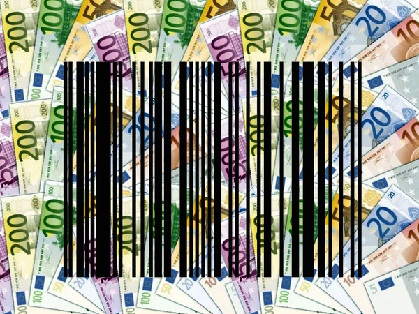 Eurosedlar med streckkod — Stockfoto