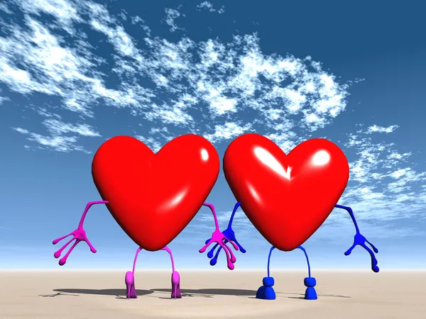 Zwei 3D-Herzen, Händchen haltend. — Stockfoto