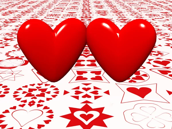 Parlak kırmızı kalpler çifti — Stok fotoğraf