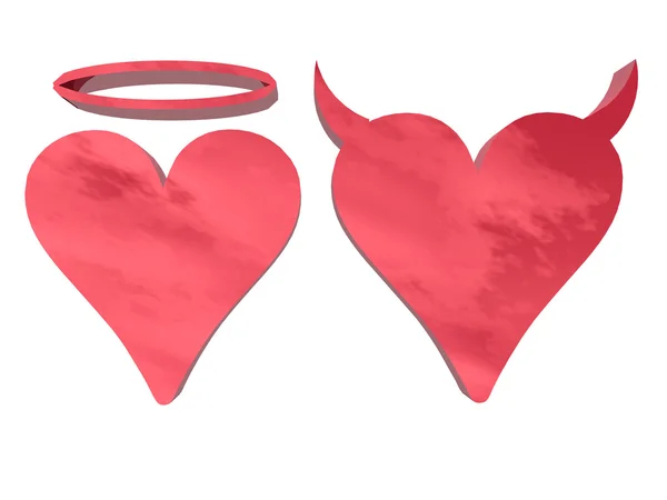 Coração-diabo vermelho e coração-anjo vermelho — Fotografia de Stock