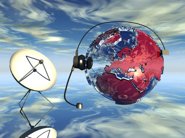 Terra globo e antena aérea de rádio — Fotografia de Stock
