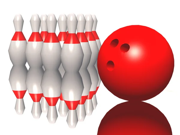 3D bowling míč a kolíky — Stock fotografie