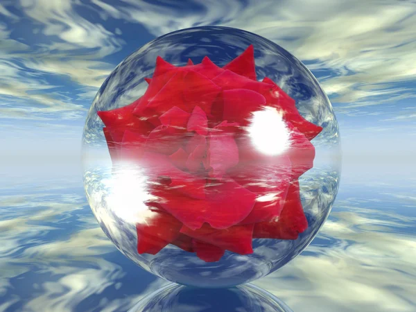 Rode roos in glazen bal — Stockfoto