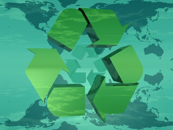 Σύμβολο ανακύκλωσης σε φόντο του χάρτη — Φωτογραφία Αρχείου