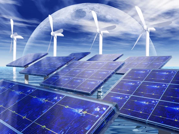 Solar panels and wind turbines — Stock Photo, Image