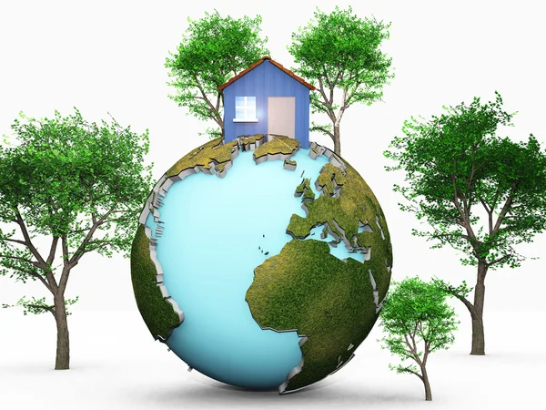 House on green planet — Stock Photo, Image