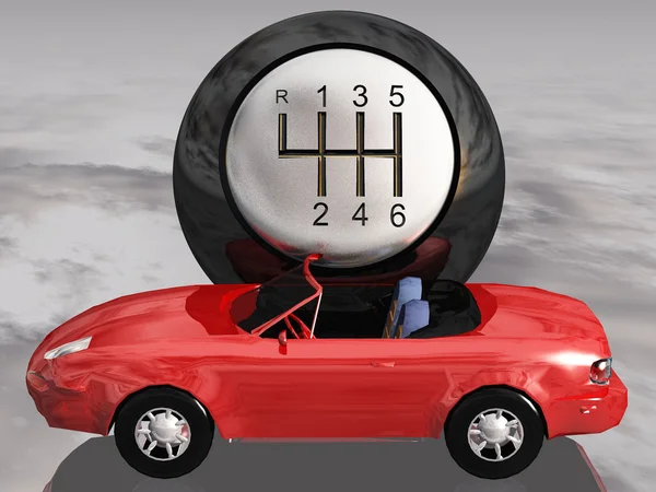 3D czerwony samochód z dźwignia zmiany biegów — Zdjęcie stockowe