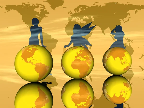 Drie gele aarde en vrouwen silhouetten — Stockfoto