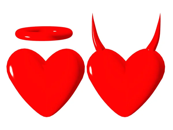 Czerwone serca diabeł i czerwone serce anioł — Zdjęcie stockowe