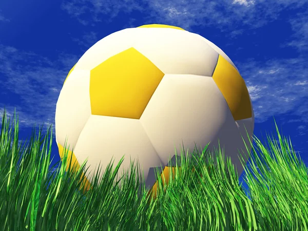 在绿草中的 3d 足球球。 — 图库照片