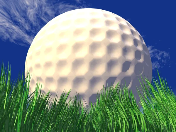 3D weißer Golfball im grünen Gras — Stockfoto