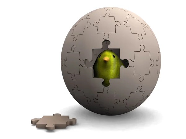 Egg puzzle and chick — Stock Photo, Image