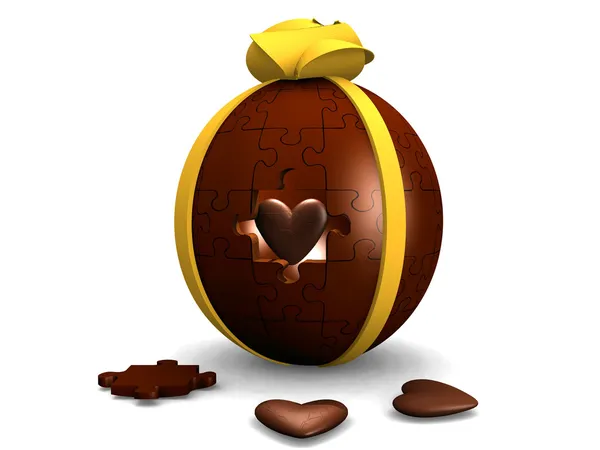 Húsvéti csokoládé tojás puzzle, szívvel jelek — Stock Fotó